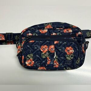 Lug Carousel Blue Floral Adjustable Convertible Belt Bag/ Crossbody RFID Purse